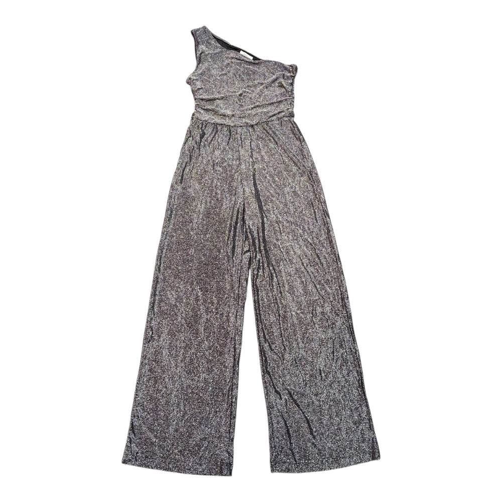 Bar III Shimmering Silver One-Shoulder Jumpsuit NWT
